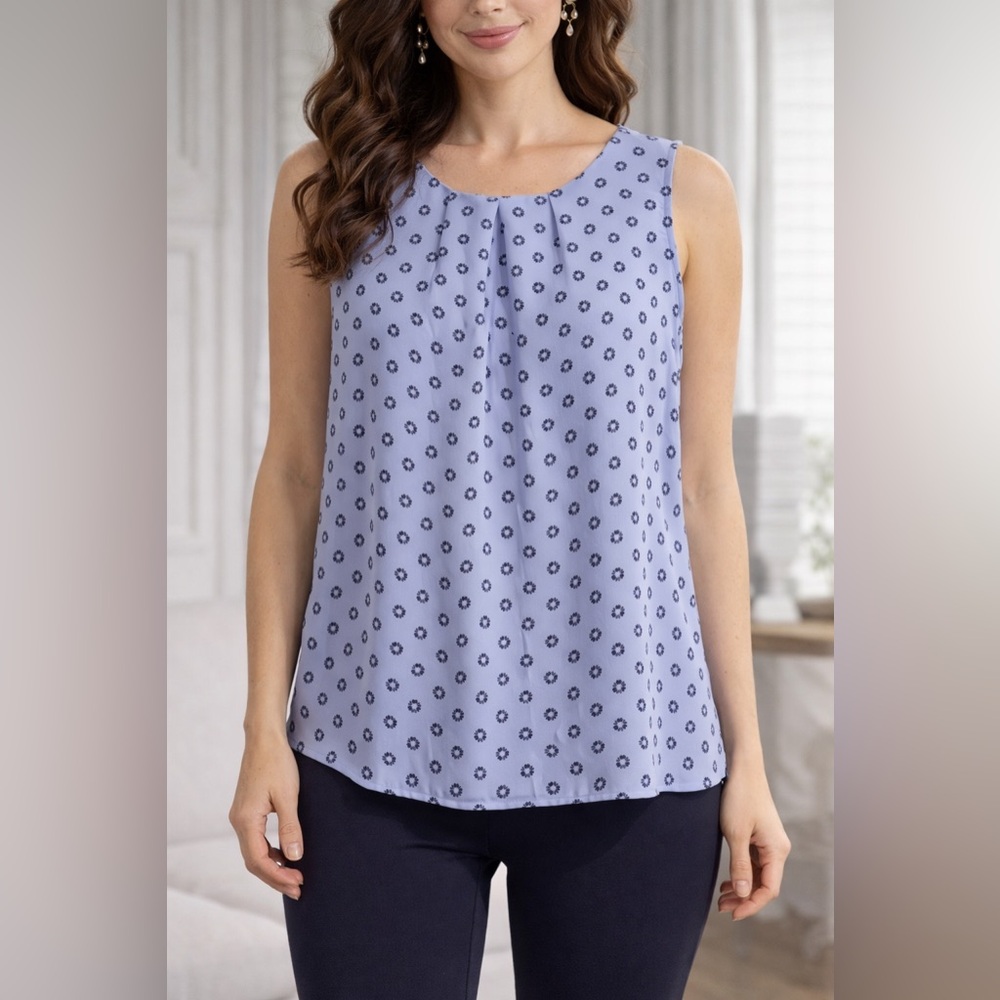 LOFT Blue Floral Sleeveless Blouse